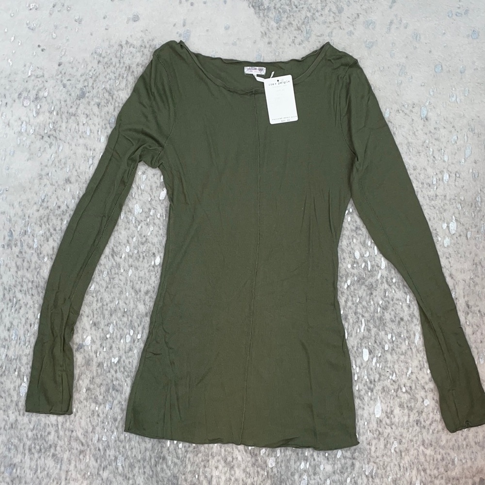 FREE PEOPLE - Large - Green Thin Ribbed Cotton NEW